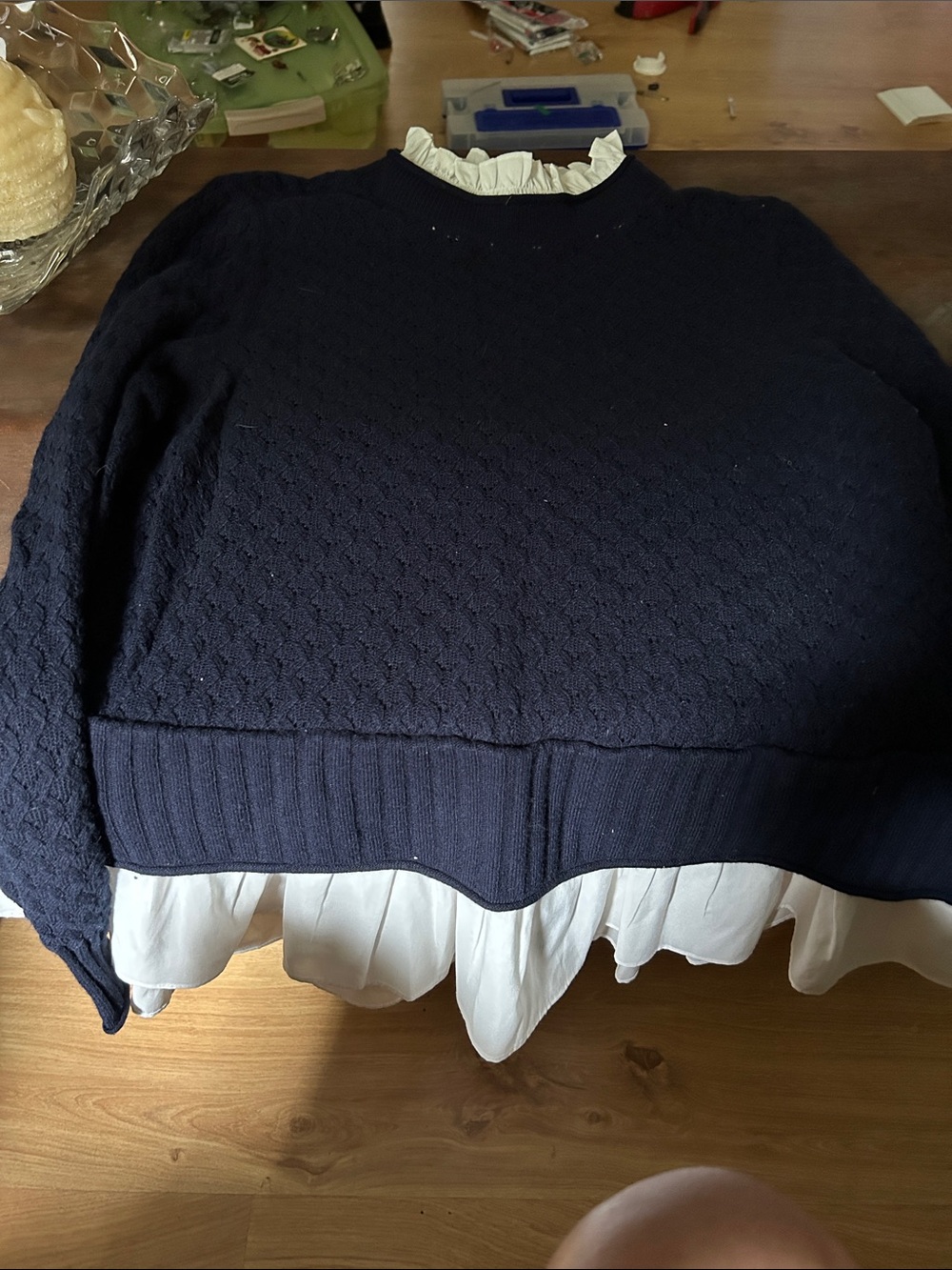Ted Baker Navy Sweater with White Ruffle Trim
